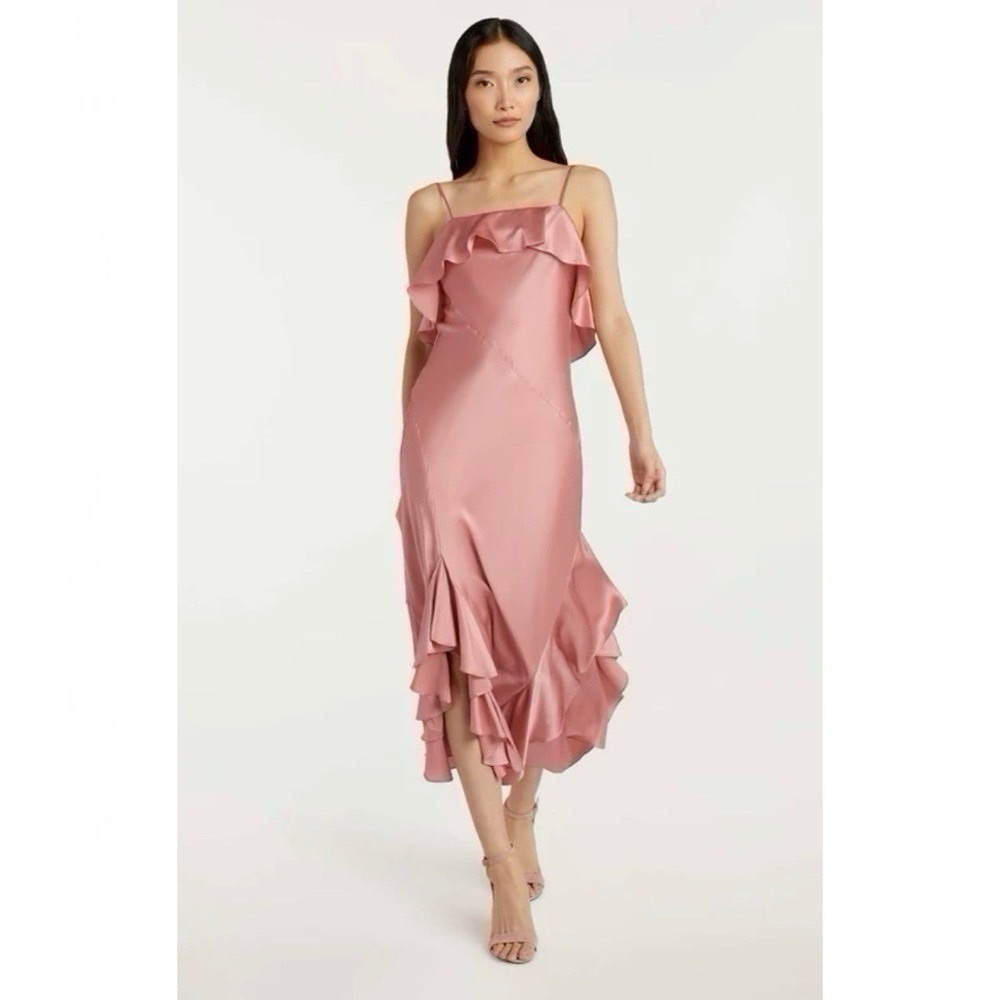 NEW Cinq A Sept Women’s Elly Charmeuse Ruffle Midi Dress Size 0